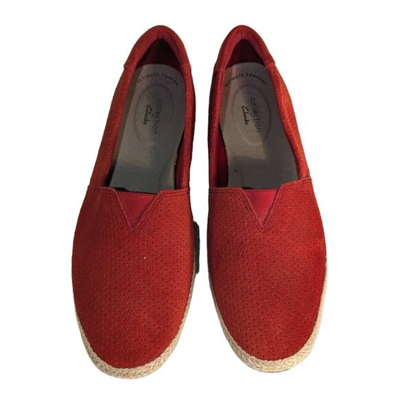 Clarks Collection - Espadrille Slip-Ons - Danelly Sky - Red Suede Leather Size 8 - Picture 1 of 7